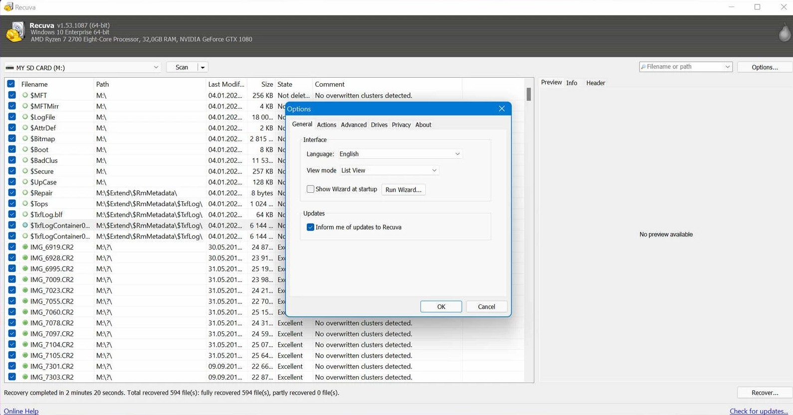 Recuva article preview — recuva general options