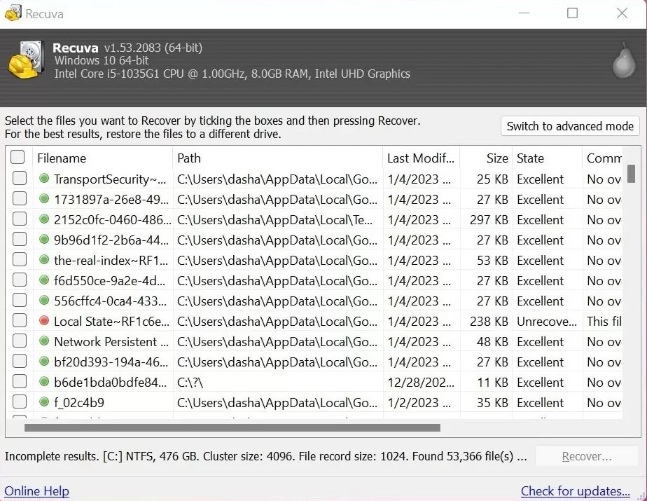 Recuva article preview — recuva interface